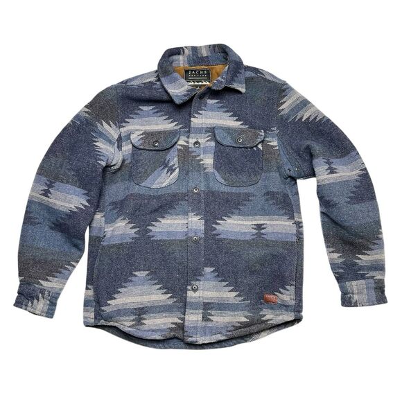 Jachs Men’s Patterned Wool Blend Button Shirt Jacket Fully Lined Navy Small - Picture 1 of 10